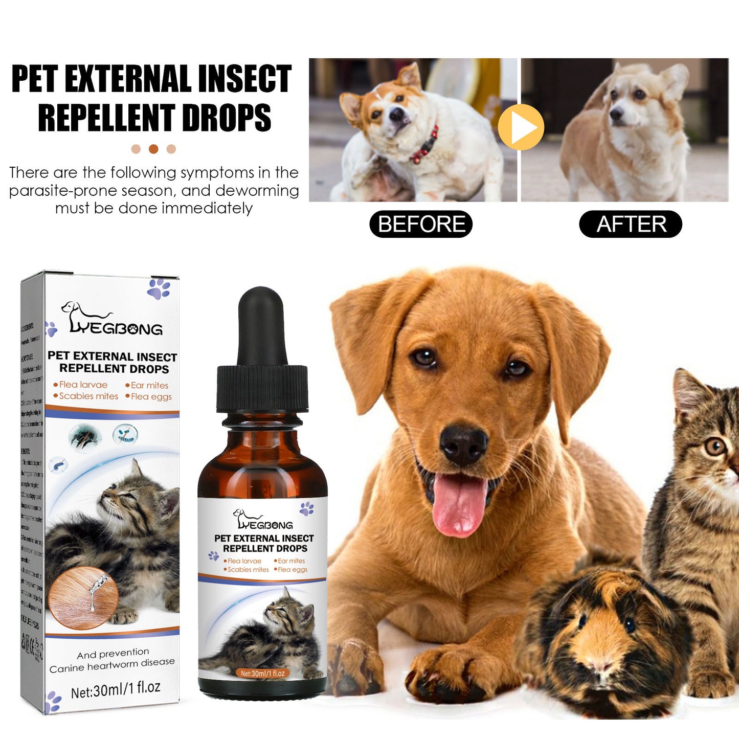 Pet Topical Insect Repellent, Dog And Cat Cleaner, Tick And Flea Drops